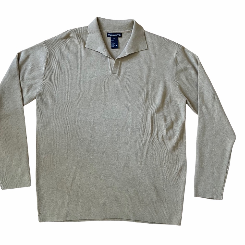 Men's V Neck Long Sleeve Tan Pullover Sweater Large